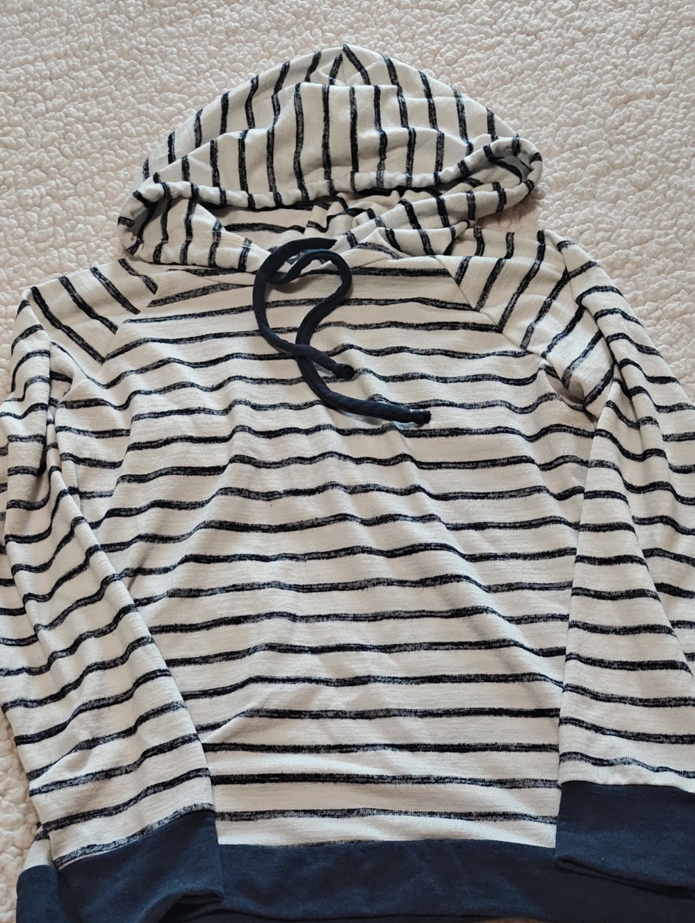 Staccato Cream and Black Striped Hoodie Top